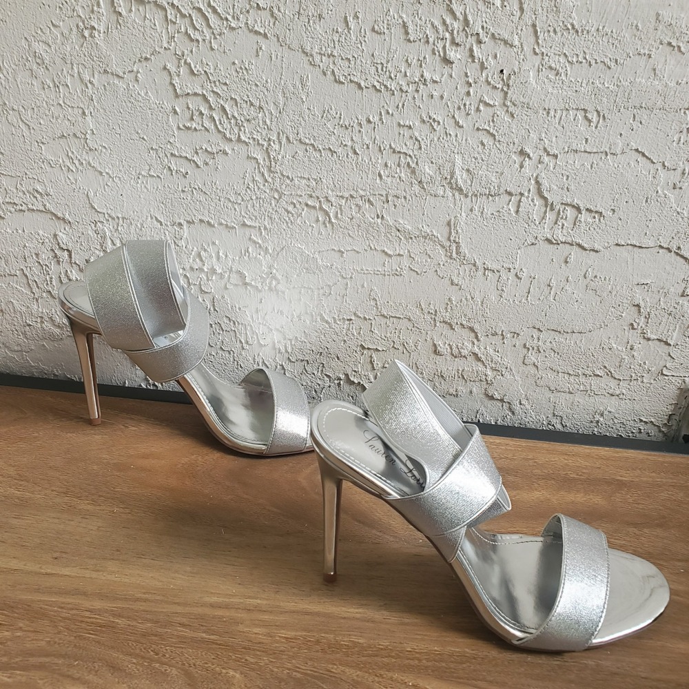 Lauren Lorraine Dallas Ankle Strap Stiletto Heels Womens 9.5 Silver Metallic - Picture 5 of 10